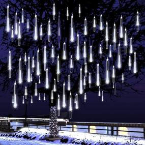 img 3 attached to 🎄 Adecorty Christmas Lights Outdoor - 12 inch 8 Tubes Snowfall LED Meteor Shower Falling Rain Lights for Xmas Decoration - Luces de Navidad para Exterior