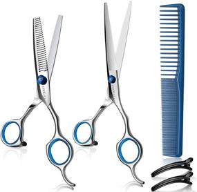 img 4 attached to 💇 Coolala Hair Cutting Scissors Kit - 6.5 Inch Stainless Steel Razor Shears for Salon & Home Use - Includes Straight Scissors, Thinning Scissors & Comb