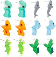 🦖 6 cute animal bite earrings - 3d polymer clay dinosaur, shark, hippo funny studs for girls and women logo