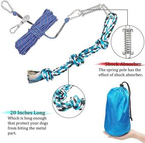 img 3 attached to Camping Dog Tie Out Cable - 50ft Heavy Duty Overhead Trolley System, Spring Pole Kit, and Rope Toys for Dogs up to 200lbs: Portable Reflective Lead Line for the Yard, Park, and Outdoor Activities