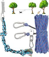 camping dog tie out cable - 50ft heavy duty overhead trolley system, spring pole kit, and rope toys for dogs up to 200lbs: portable reflective lead line for the yard, park, and outdoor activities logo