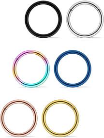 img 3 attached to 🔗 Lcolyoli 6Pcs 14G Surgical Steel Septum Clicker Ring Seamless Nipple Lip Nose Daith Cartilage Helix Tragus Hoop Sleeper Earring Set for Women Men, Sizes 8mm-16mm