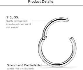 img 2 attached to 🔗 Lcolyoli 6Pcs 14G Surgical Steel Septum Clicker Ring Seamless Nipple Lip Nose Daith Cartilage Helix Tragus Hoop Sleeper Earring Set for Women Men, Sizes 8mm-16mm