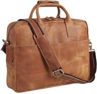 polare thick full grain leather 16'' laptop attach case: business travel messenger bag briefcase for men (fits 15.6'' laptop) logo