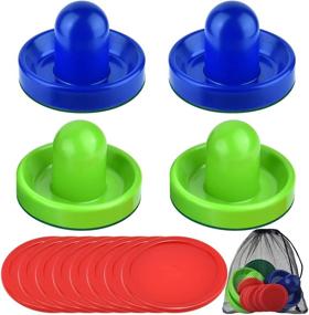 img 4 attached to 🏒 Set of 4 Air Hockey Pushers and 8 Pucks with Drawstring Bag - Ideal Air Hockey Paddles for Game Tables