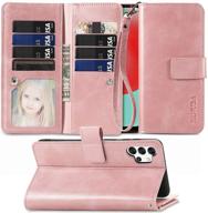 fanuba galaxy a32 5g wallet phone case - rose gold: magnetic buttons, wrist strap, card holders, kickstand, shockproof - samsung flip folio cover logo