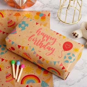 img 3 attached to 🎁 RUSPEPA Kraft Wrapping Paper Roll - Birthday Theme Design for Perfectly Celebrating Birthdays, Parties, and Baby Showers - 24 inches X 100 feet