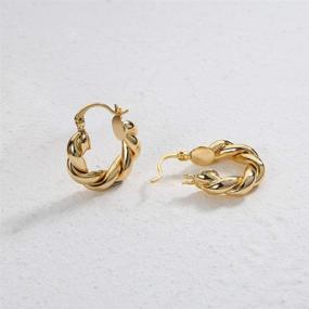 img 1 attached to ✨ Stylish Twisted Gold Hoop Earrings for Women - 14k Gold Plated Chunky Open Hoops, Perfect Gift for Girls - Available in Various Sizes