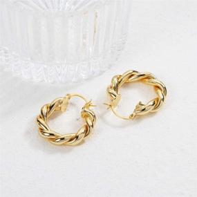 img 2 attached to ✨ Stylish Twisted Gold Hoop Earrings for Women - 14k Gold Plated Chunky Open Hoops, Perfect Gift for Girls - Available in Various Sizes