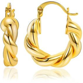 img 3 attached to ✨ Stylish Twisted Gold Hoop Earrings for Women - 14k Gold Plated Chunky Open Hoops, Perfect Gift for Girls - Available in Various Sizes