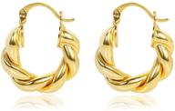 ✨ stylish twisted gold hoop earrings for women - 14k gold plated chunky open hoops, perfect gift for girls - available in various sizes logo