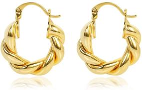 img 4 attached to ✨ Stylish Twisted Gold Hoop Earrings for Women - 14k Gold Plated Chunky Open Hoops, Perfect Gift for Girls - Available in Various Sizes