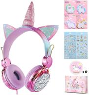 🦄 charlxee kids unicorn headphones with microphone for school, giant gifts for girls children birthday, on-ear wired headset with 3.5mm jack, hd sound for kindle, tablet, pc online study (princess/rose) logo