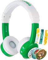 🎧 inflight buddyphones – volume-limiting kids headphones with 3 volume settings, detachable buddycable, microphone, airline adapter – ideal for airplanes, trains, and cars – green logo