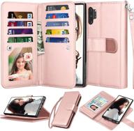 📱 njjex wallet case for samsung galaxy note 10 plus, galaxy note 10+ plus 5g case with 9 card slots, pu leather credit holder folio flip, detachable kickstand, magnetic phone cover & lanyard in rosegold logo