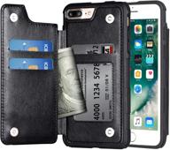 📱 premium wallet case for iphone 7 plus/8 plus - shockproof pu leather back flip cover with card pockets (black) logo