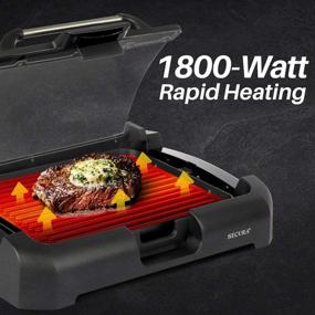 img 1 attached to Secura 1800-Watt Smokeless Indoor Grill with Reversible 2-in-1 🔥 Cast Iron Plate, Glass Lid, and Extra-Large Dishwasher Safe Drip Tray