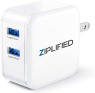 🔌 двойное usb-зарядное устройство ziplified с технологией logixnow – 24 вт 4.8а, складная вилка, синие светодиоды – iphone xs, xr, 8 plus, samsung galaxy s9, htc, pixel – белый логотип