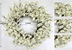 img 3 attached to Huashen 24 Inch Winter Front Door Wreath: White Cream 🌼 Forsythia Blossom Cluster Farmhouse Décor for Festival Celebration & Home Decoration