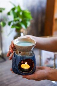 img 1 attached to 🕯️ Ceramic Oil Lamps Tea Light Holder in Blue - Enhance Home Decor with Aromatherapy Essential Oil Burner, Wax Warmer – Ideal for Living Room, Balcony, Patio, Porch, and Garden