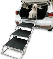 wide foldable dog car stairs with aluminum frame - 4 steps lightweight & portable pet stairs for cars, trucks, and suvs - the widest and deepest ladder available - non-slip pet ramp supports 150 to 200 lbs logo