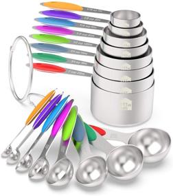 img 4 attached to 🥄 Wildone Premium Stainless Steel Measuring Cups & Spoons Set - 16-Piece with Colored Silicone Handle, 8 Nesting Cups, 8 Spoons, for Dry and Liquid Ingredients