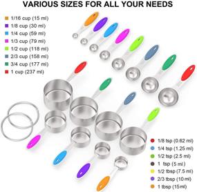 img 3 attached to 🥄 Wildone Premium Stainless Steel Measuring Cups & Spoons Set - 16-Piece with Colored Silicone Handle, 8 Nesting Cups, 8 Spoons, for Dry and Liquid Ingredients