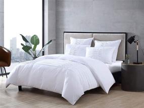 img 4 attached to 🛏️ Stylish and Cozy: City Scene Triple Diamond Comforter Set in Twin, White