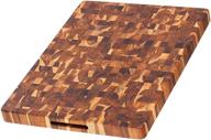 🪓 premium teak cutting board - rectangle butcher block - 20 x 15 x 1.5 inches - ergonomic hand grip - by teakhaus логотип