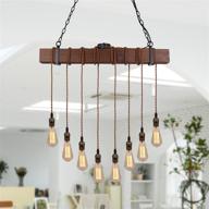 ⚒️ modern farmhouse pendant lighting: industrial rustic black metal and wood beam fixture with 8 e26 bulb sockets for kitchen island and dining room логотип