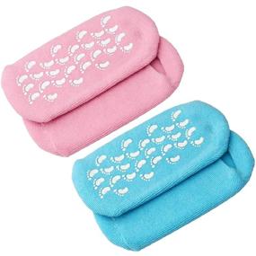 img 4 attached to 🧦 Moisturizing Gel Socks - 2 Pack for Repairing Dry & Cracked Skin with Essential Oils and Vitamins - Blue and Pink