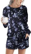 🌸 margrine women’s tie dye printed pajama set: stylish long sleeve tops & shorts lounge set for casual sleepwear logo