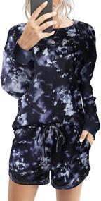 img 1 attached to 🌸 Margrine Women’s Tie Dye Printed Pajama Set: Stylish Long Sleeve Tops & Shorts Lounge Set for Casual Sleepwear