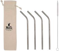 4-pack of medium thin bent stainless steel straws for pint mason jars or glasses with cleaning brush and cloth bag - enhanced seo logo