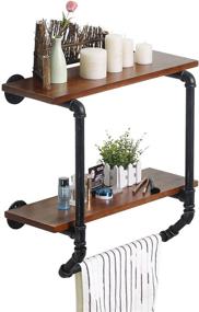 img 4 attached to Ucared Industrial Pipe 2 Tiers Wall Mounted Shelves: Rustic Towel Bar & Storage Organizer for Bathroom