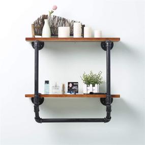 img 3 attached to Ucared Industrial Pipe 2 Tiers Wall Mounted Shelves: Rustic Towel Bar & Storage Organizer for Bathroom