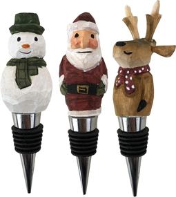 img 4 attached to Christmas Wine-Bottle Stoppers Set, Decorative Wooden Beverage Stoppers - Novelty Santa, Snowman, and Reindeer Designs - Airtight Rubber Seal - Reusable (Deer, Snowman, Santa)