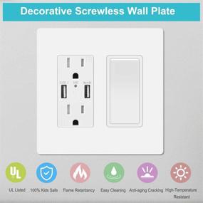 img 1 attached to 🔌 Enhance Safety with 4 Pack Screwless Decorator Wall Plate - Child-safe 2-Gang Unbreakable Cover Plate for Electric Outlets, GFCI, Dimmers, Switches in White