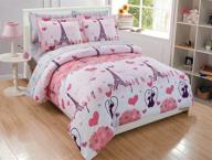 🛏️ new pink grey paris bedding set for girls - mk home 5 piece twin comforter with eiffel tower design logo