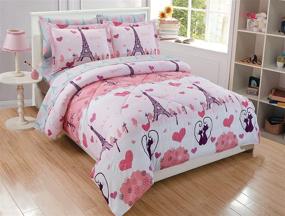 img 3 attached to 🛏️ New Pink Grey Paris Bedding Set for Girls - MK Home 5 Piece Twin Comforter with Eiffel Tower Design
