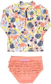 img 4 attached to 🩲 RuffleButts Baby/Toddler Girls Long Sleeve Rash Guard 2 Piece Swimsuit Set - UPF 50+ Sun Protection with Zipper