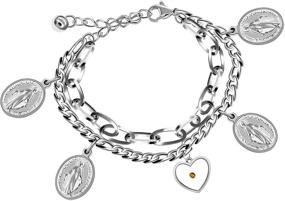 img 4 attached to Stainless Steel Tbrand Charms Cross Virgin Mary Miraculous Medal Link Chain Bracelet with Mustard Seed Jewelry ZY077