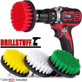 img 1 attached to Power Scrubber Brush Set - 4in 4 Piece Soft, Medium and Stiff Drill 🧽 Brush Attachment – Spinning Brush for Effective Cleaning of Showers, Tubs, Bathrooms, Tiles, Grout, and Carpets