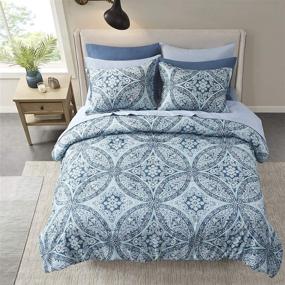 img 2 attached to 💙 Cozy Comfort Spaces Bed in A Bag - Trendy Casual Design with Complete Sheet Set, Side Pocket, All Season Cover, Matching Shams, Queen(90"x90"), Gloria, Damask Blue - 9 Piece