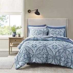 img 4 attached to 💙 Cozy Comfort Spaces Bed in A Bag - Trendy Casual Design with Complete Sheet Set, Side Pocket, All Season Cover, Matching Shams, Queen(90"x90"), Gloria, Damask Blue - 9 Piece