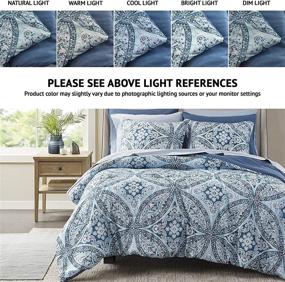 img 3 attached to 💙 Cozy Comfort Spaces Bed in A Bag - Trendy Casual Design with Complete Sheet Set, Side Pocket, All Season Cover, Matching Shams, Queen(90"x90"), Gloria, Damask Blue - 9 Piece