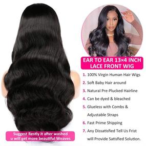 img 1 attached to Wingirl Brazilian Body Wave Lace Front Wigs for Women - 13×4 Pre Plucked Hairline, 180% Density, 100% Human Hair, Natural Black Color (16 Inch) + Baby Hair