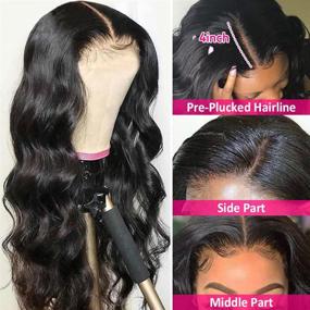 img 2 attached to Wingirl Brazilian Body Wave Lace Front Wigs for Women - 13×4 Pre Plucked Hairline, 180% Density, 100% Human Hair, Natural Black Color (16 Inch) + Baby Hair