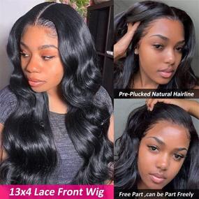 img 3 attached to Wingirl Brazilian Body Wave Lace Front Wigs for Women - 13×4 Pre Plucked Hairline, 180% Density, 100% Human Hair, Natural Black Color (16 Inch) + Baby Hair