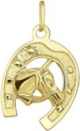 🍀 good luck horse head pendant in solid 14k yellow gold with horseshoe logo